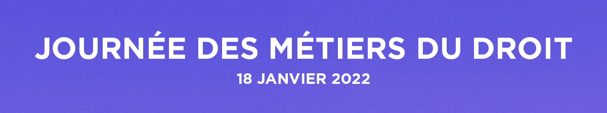 fond violet avec texte journée des métiers du droit